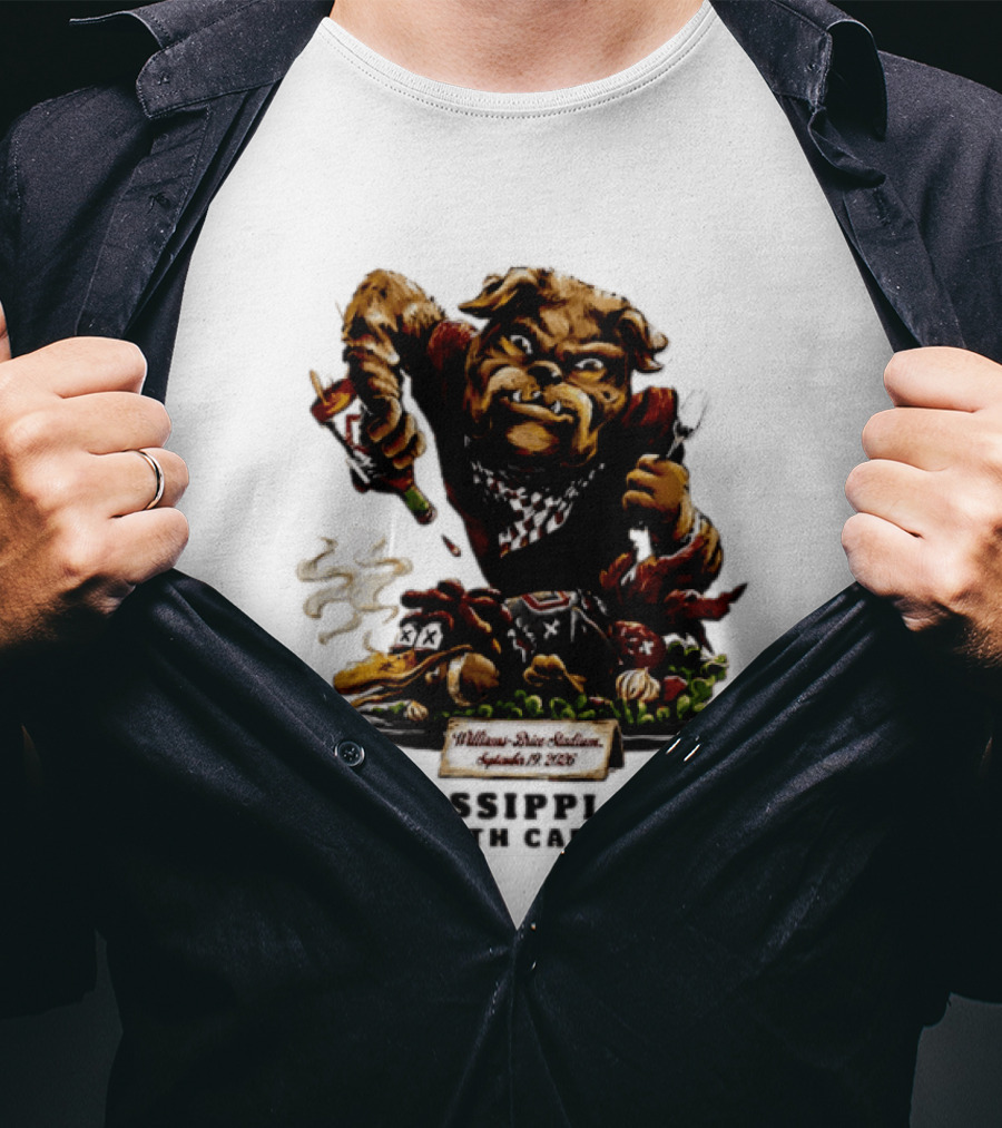 Mississippi State Vs South Carolina 2026 Bulldog Pouring Sauce On Roasted Duck Williams Brice Stadium T-Shirt