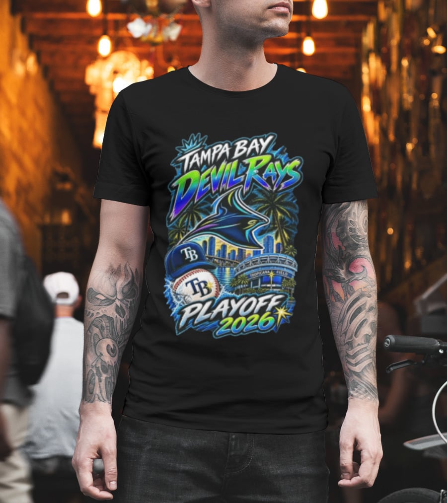 Tampa Bay Devil Rays Playoff 2026 Stingray Tropicana Field Skyline Baseball Cap T-Shirt