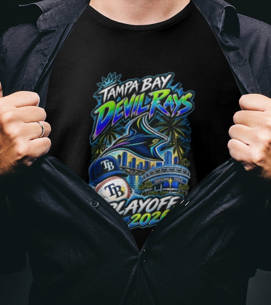 Tampa Bay Devil Rays Playoff 2026 Stingray Tropicana Field Skyline Baseball Cap T-Shirt
