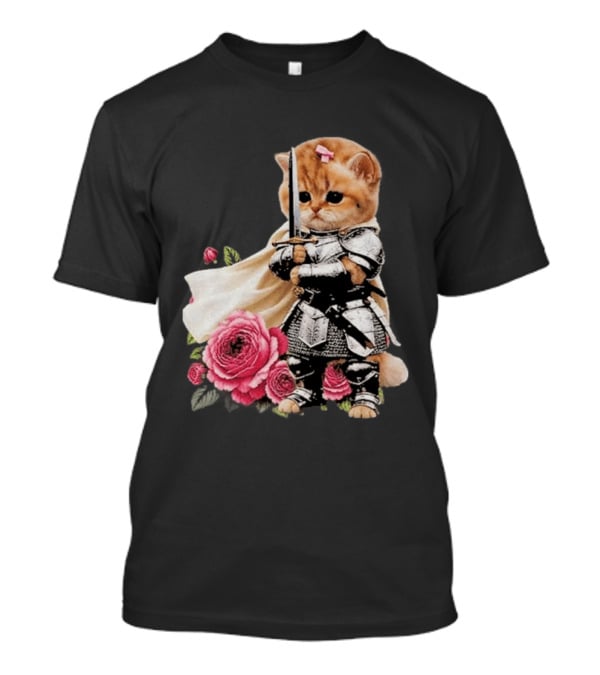 Knight Cat Holding Sword With Roses T-Shirt