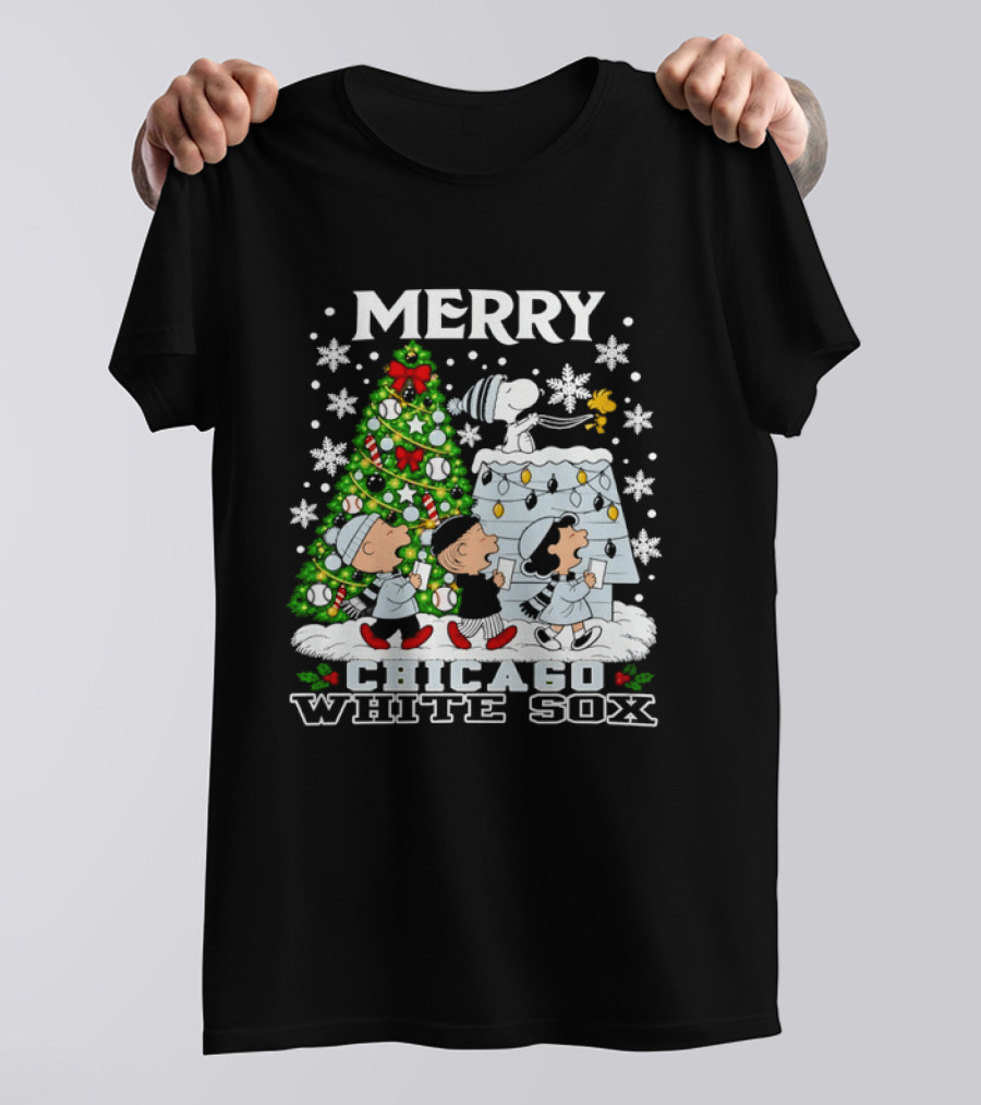 Merry Christmas Peanuts Chicago White Sox Snoopy Woodstock Holiday T-Shirt