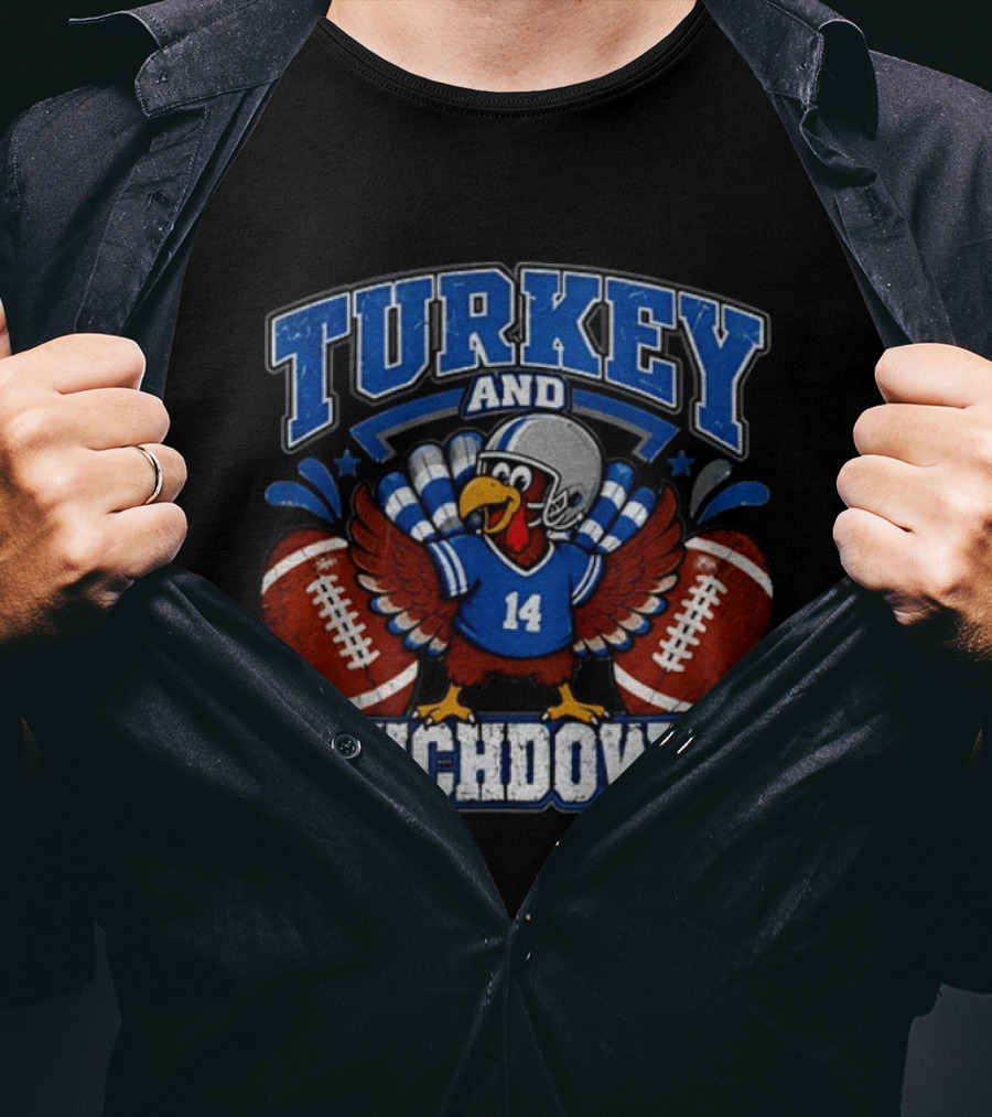 Detriot Lions Thanksgiving Football Turkey Touchdowns Fun T-Shirt