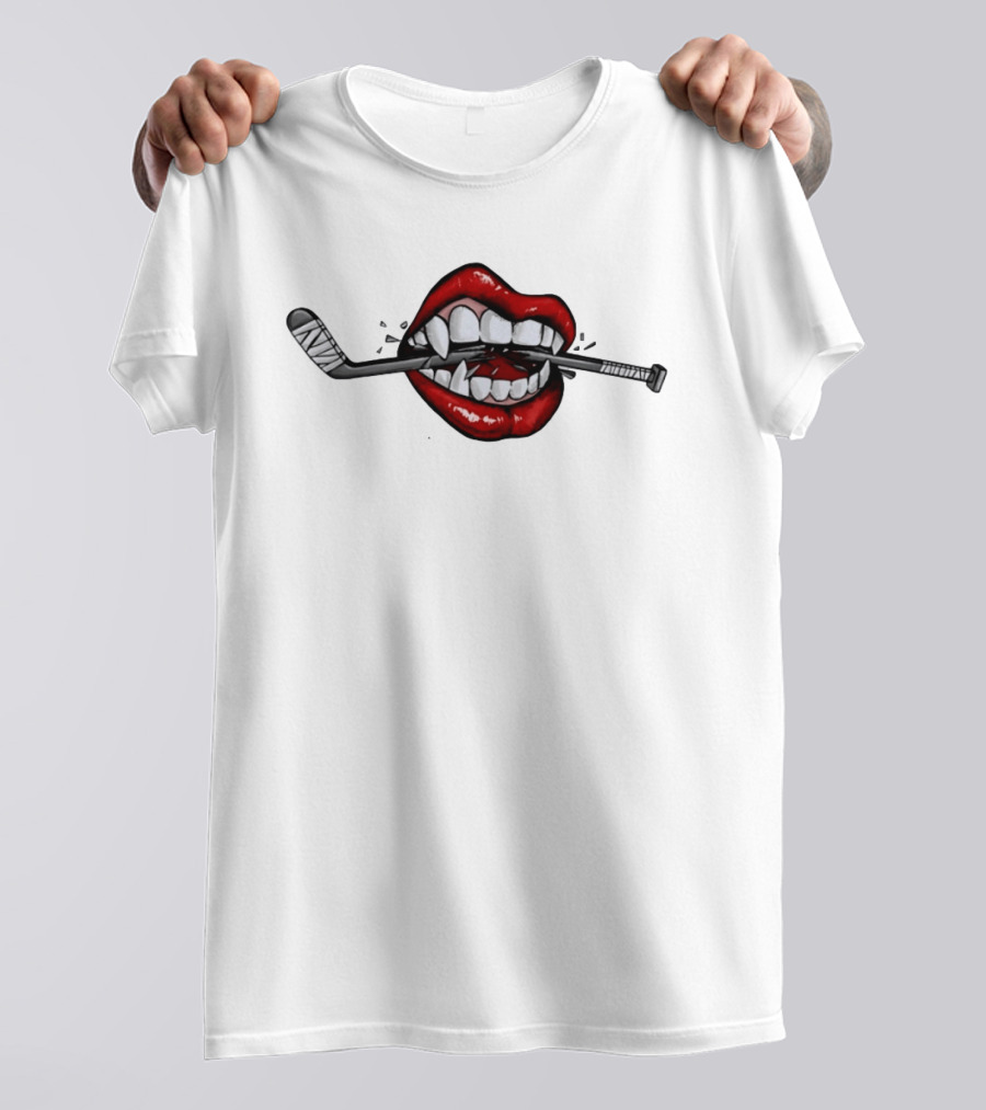 Savage Beauty Hockey Nation Lips And Hockey Stick T-Shirt