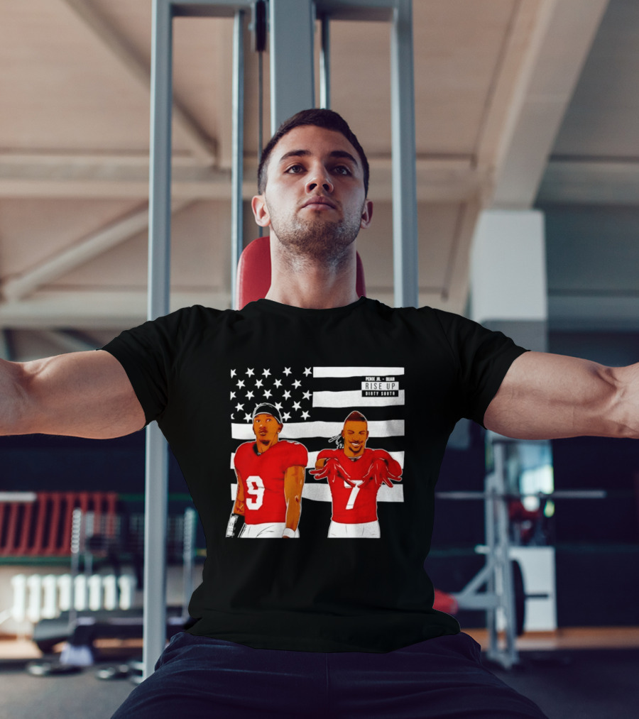 Michael Penix Jr Bijan Robinson Rise Up Dirty South Football Stars American Flag T-Shirt