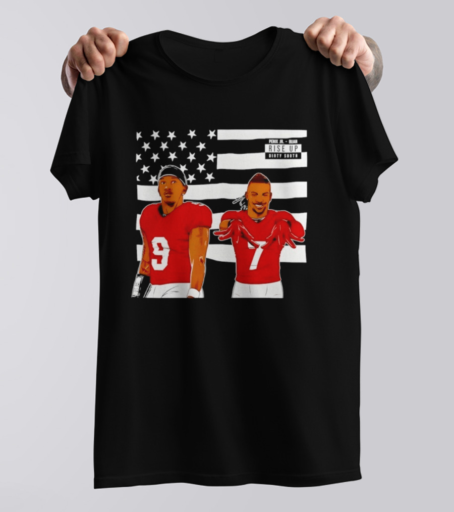 Michael Penix Jr Bijan Robinson Rise Up Dirty South Football Stars American Flag T-Shirt