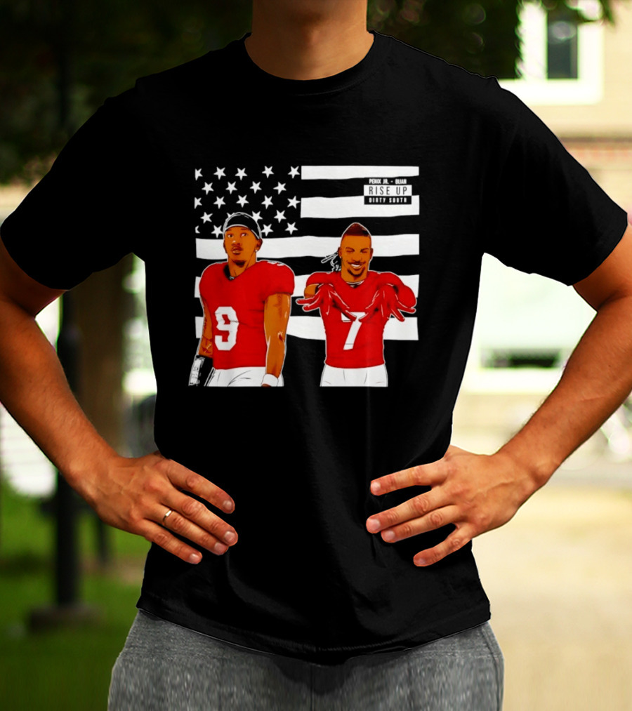 Michael Penix Jr Bijan Robinson Rise Up Dirty South Football Stars American Flag T-Shirt