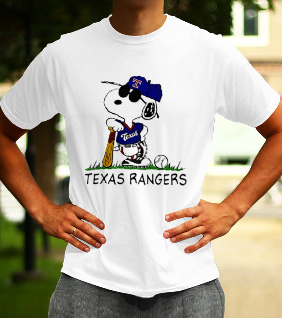 Snoopy Texas Rangers MLB Baseball Uniform With Sunglasses And Bat T-Shirt