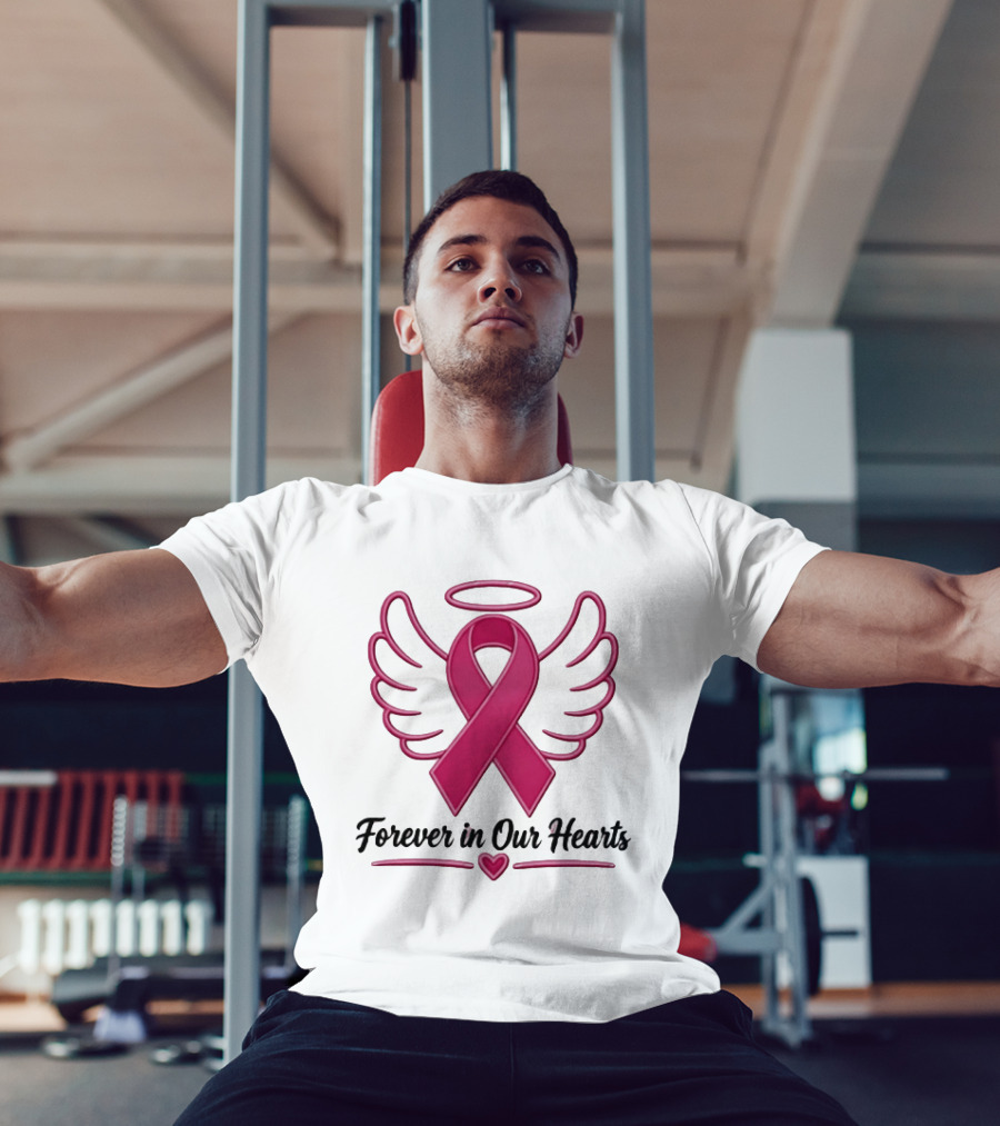 Forever In Our Hearts Breast Cancer Awareness Angel Ribbon T-Shirt