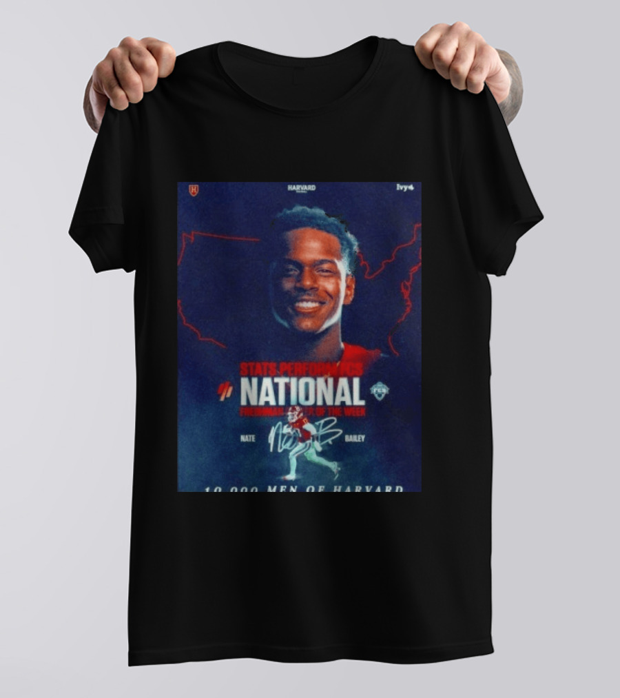 Stats Perform FCS National Freshman Player Of The Week Nate Bailey Harvard Football Ivy League T-Shirt