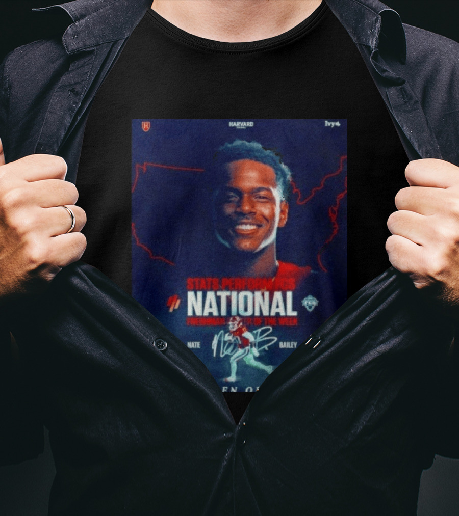 Stats Perform FCS National Freshman Player Of The Week Nate Bailey Harvard Football Ivy League T-Shirt