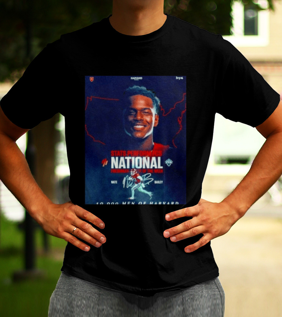 Stats Perform FCS National Freshman Player Of The Week Nate Bailey Harvard Football Ivy League T-Shirt