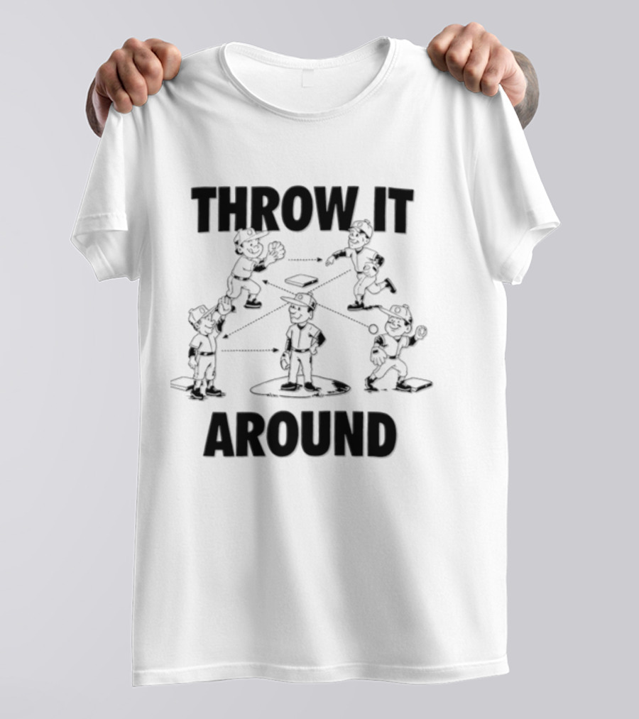 Throw IT Around Cartoon Baseball Players Throwing Ball T-Shirt