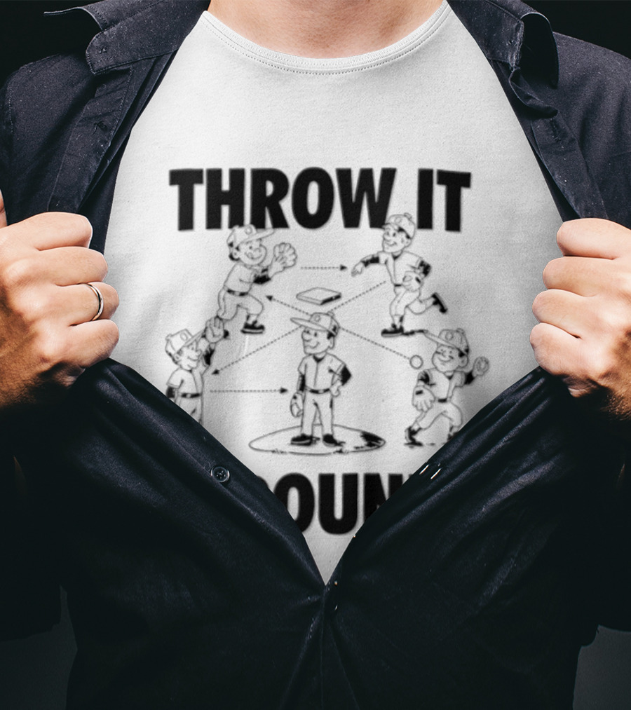 Throw IT Around Cartoon Baseball Players Throwing Ball T-Shirt