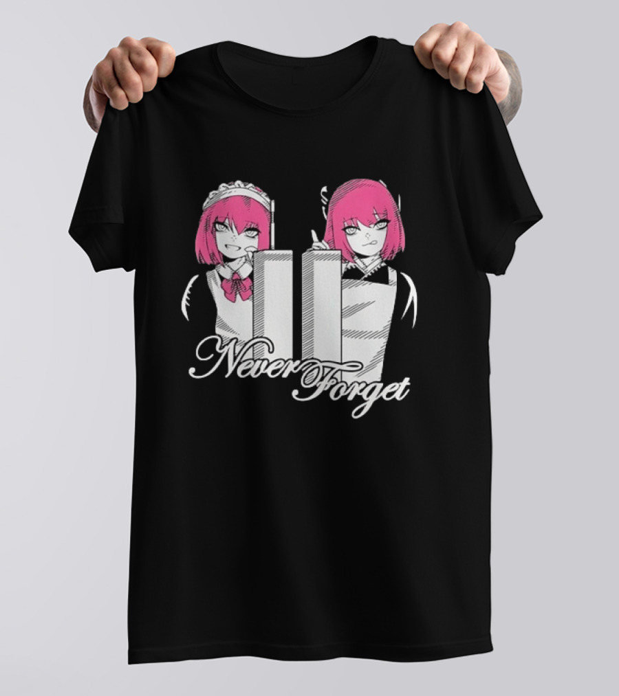 Never Forget Anime Manga Otaku Pink Hair Maid Twins T-Shirt
