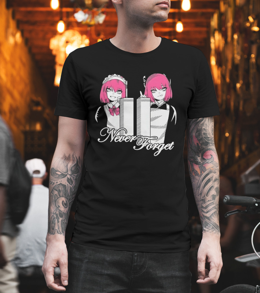 Never Forget Anime Manga Otaku Pink Hair Maid Twins T-Shirt