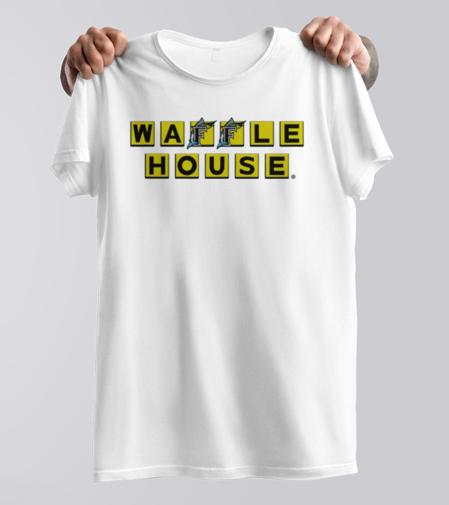 Waffle House Miami Marlins Fish Letters Yellow Blocks T-Shirt