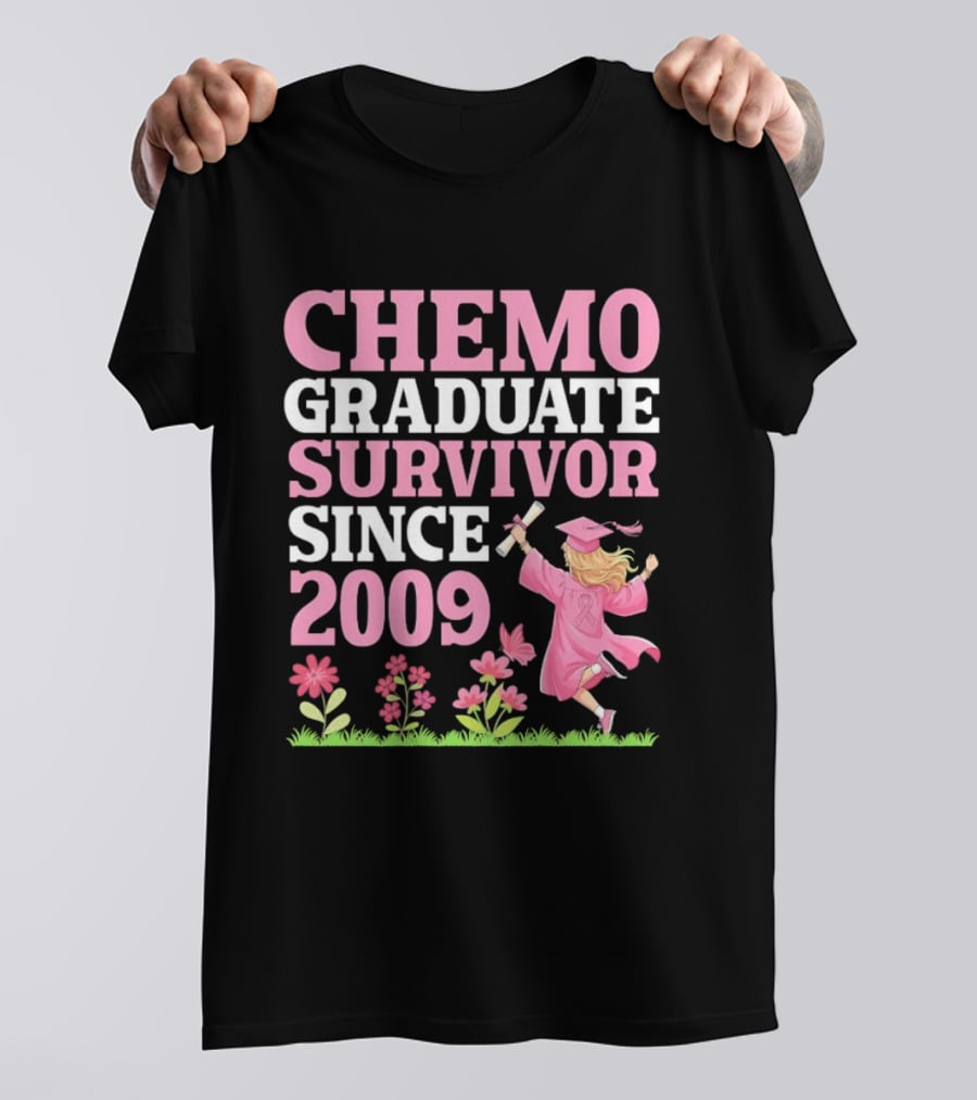 Chemo Graduate Survivor Since 2009 Cancer Awareness Pink Ribbon Graduation T-Shirt