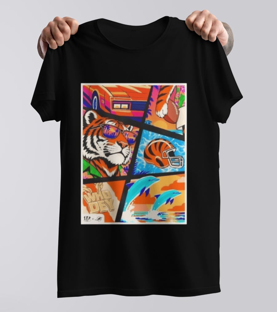 Cincinnati Bengals Tiger Dolphins Football Who Dey NFL Matchup T-Shirt