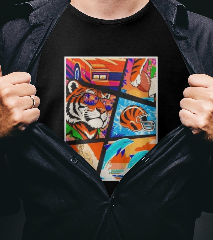 Cincinnati Bengals Tiger Dolphins Football Who Dey NFL Matchup T-Shirt