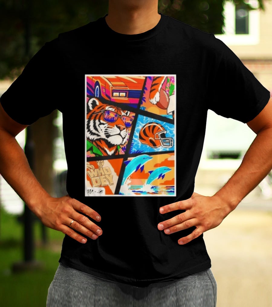 Cincinnati Bengals Tiger Dolphins Football Who Dey NFL Matchup T-Shirt