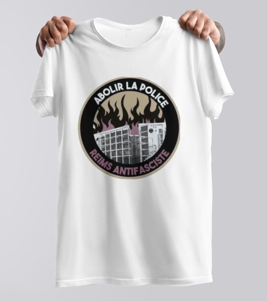 Abolir La Police Reims Antifasciste Antifa Burned Building Circular T-Shirt