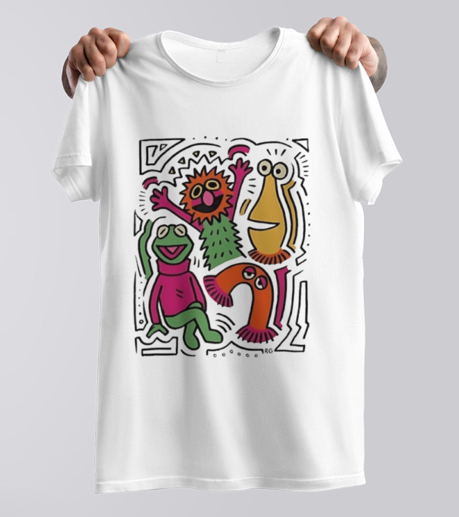 Kermit The Frog And Friends Keith Haring Collaboration Featuring Iconic Cartoon Characters T-Shirt