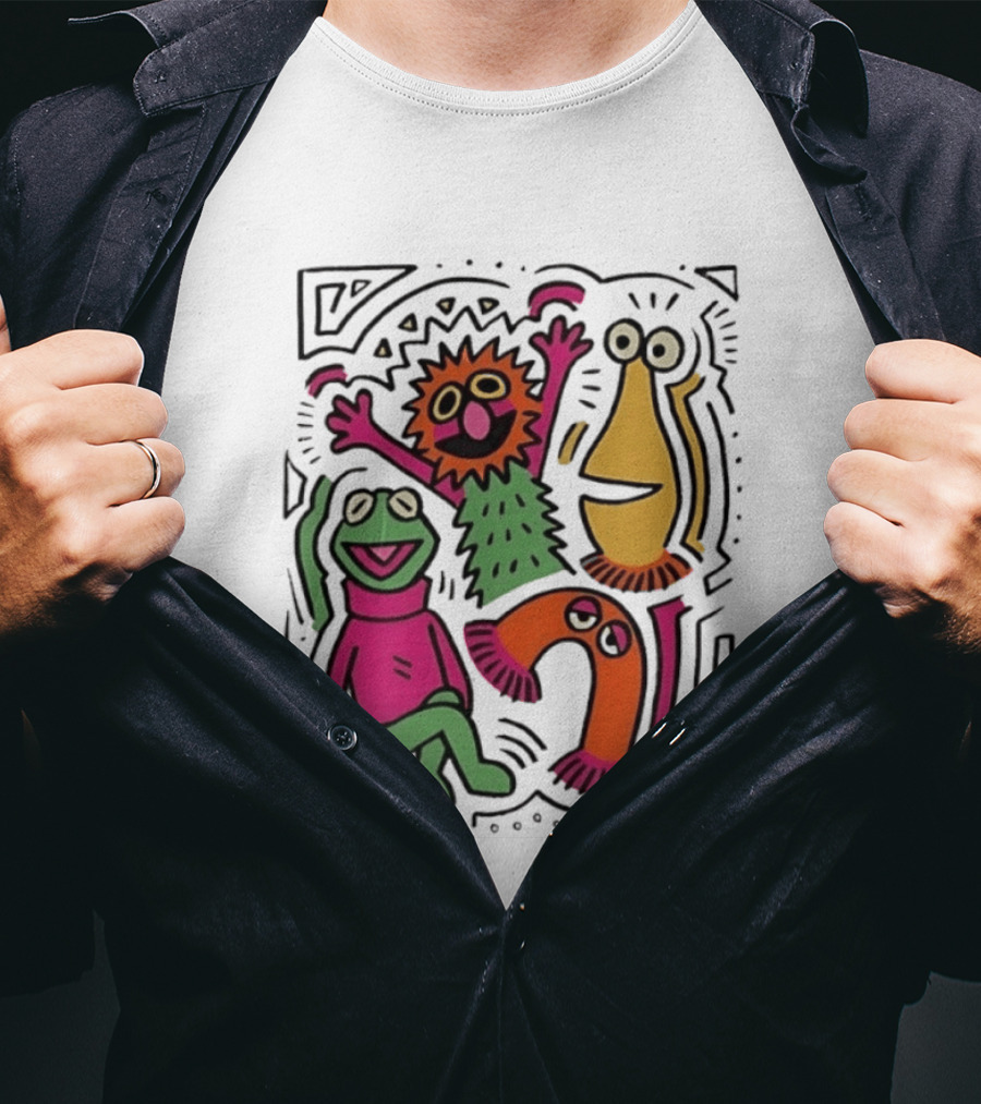 Kermit The Frog And Friends Keith Haring Collaboration Featuring Iconic Cartoon Characters T-Shirt
