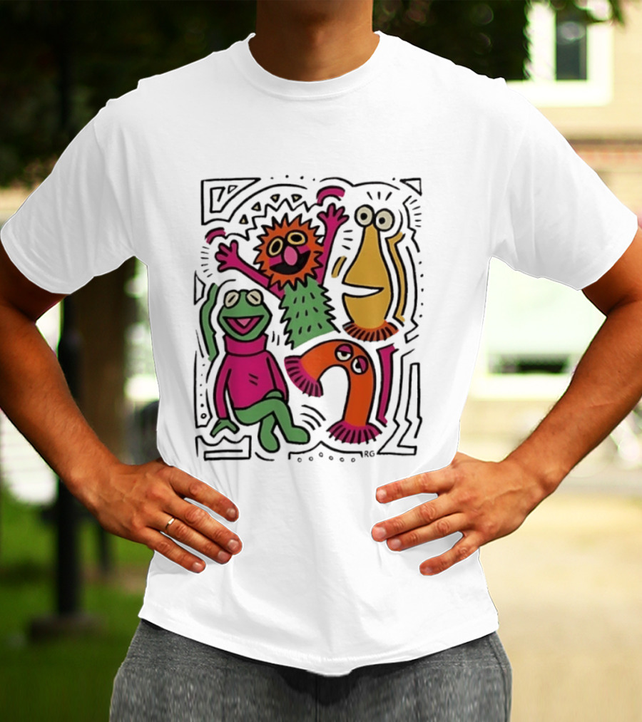 Kermit The Frog And Friends Keith Haring Collaboration Featuring Iconic Cartoon Characters T-Shirt