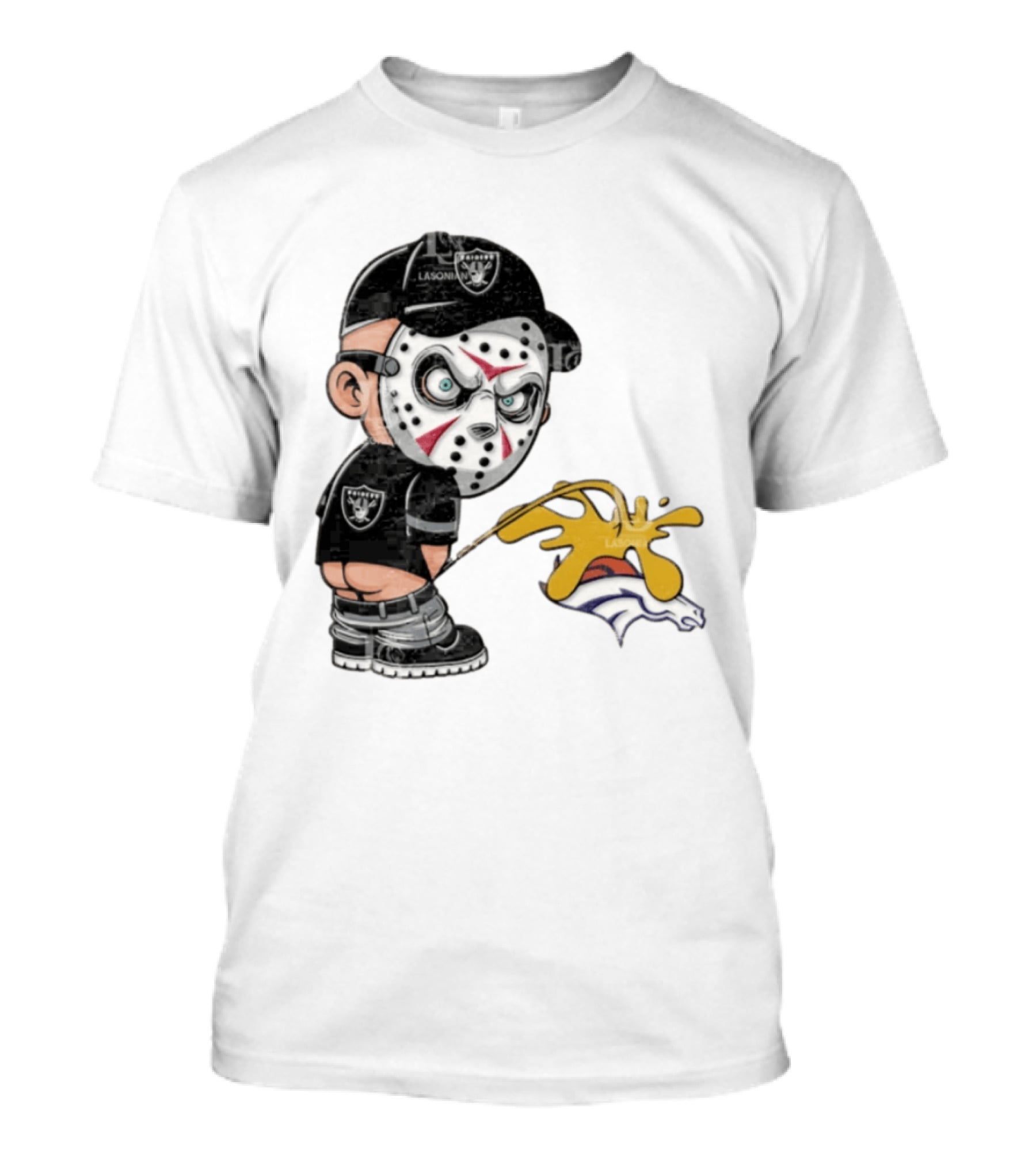Las Vegas Raiders Jason Voorhees Piss On Denver Broncos Rivalry Humor Sports Fan T-Shirt
