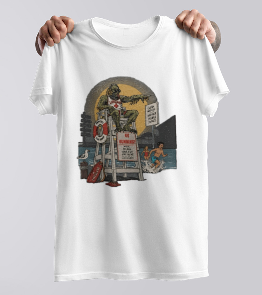 Lifeguard Creature No Running Walk Splash Stay Alive Clean Waters Happy People T-Shirt