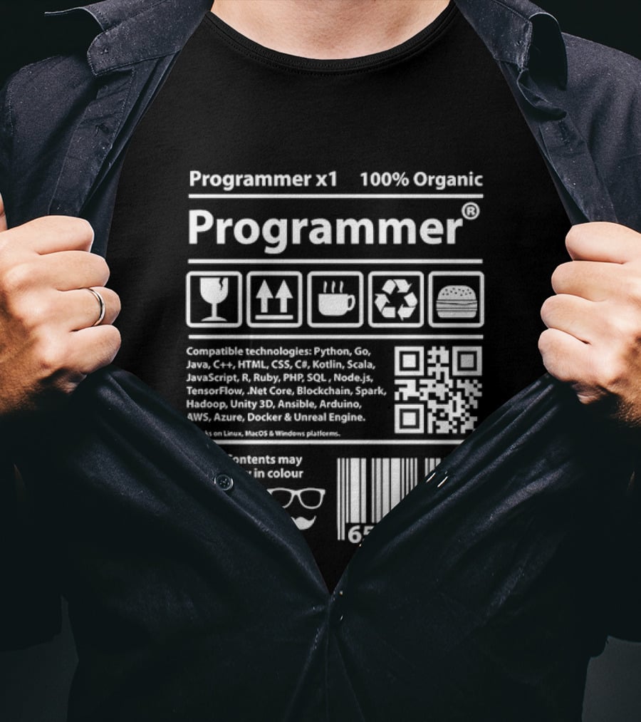 Programmer X1 100 Percent Organic Contents May Vary In Colour Barcode WiFi Coffee Recycle T-Shirt