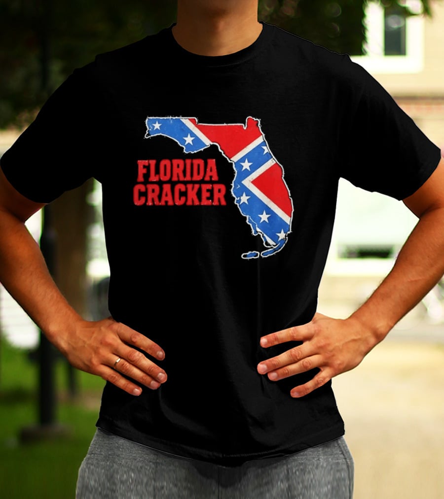 Florida Cracker Distressed Confederate Flag State Map Southern Pride T-Shirt