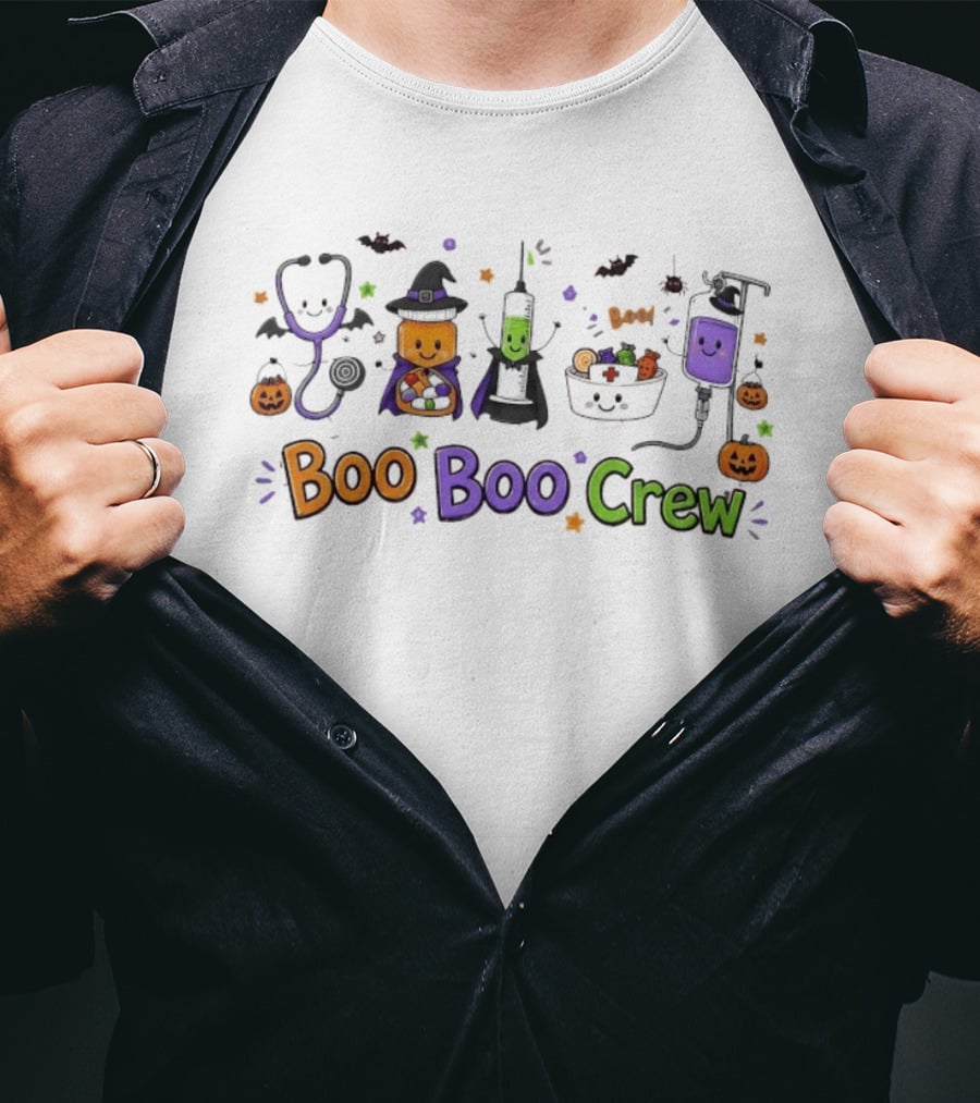 Boo Boo Crew Halloween Nurse Medical Team Stethoscope Syringe Witch Hat Pumpkin T-Shirt