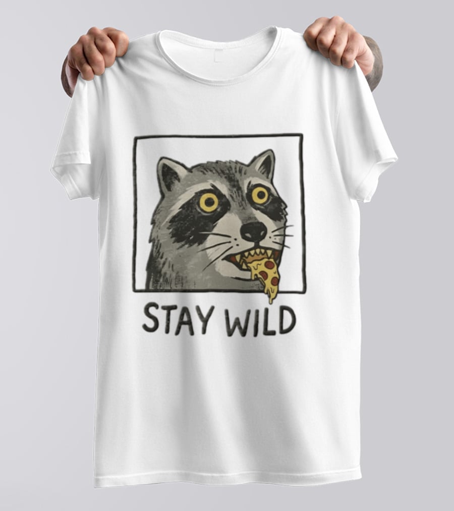Raccoon Eating Pizza Stay Wild Meme T-Shirt