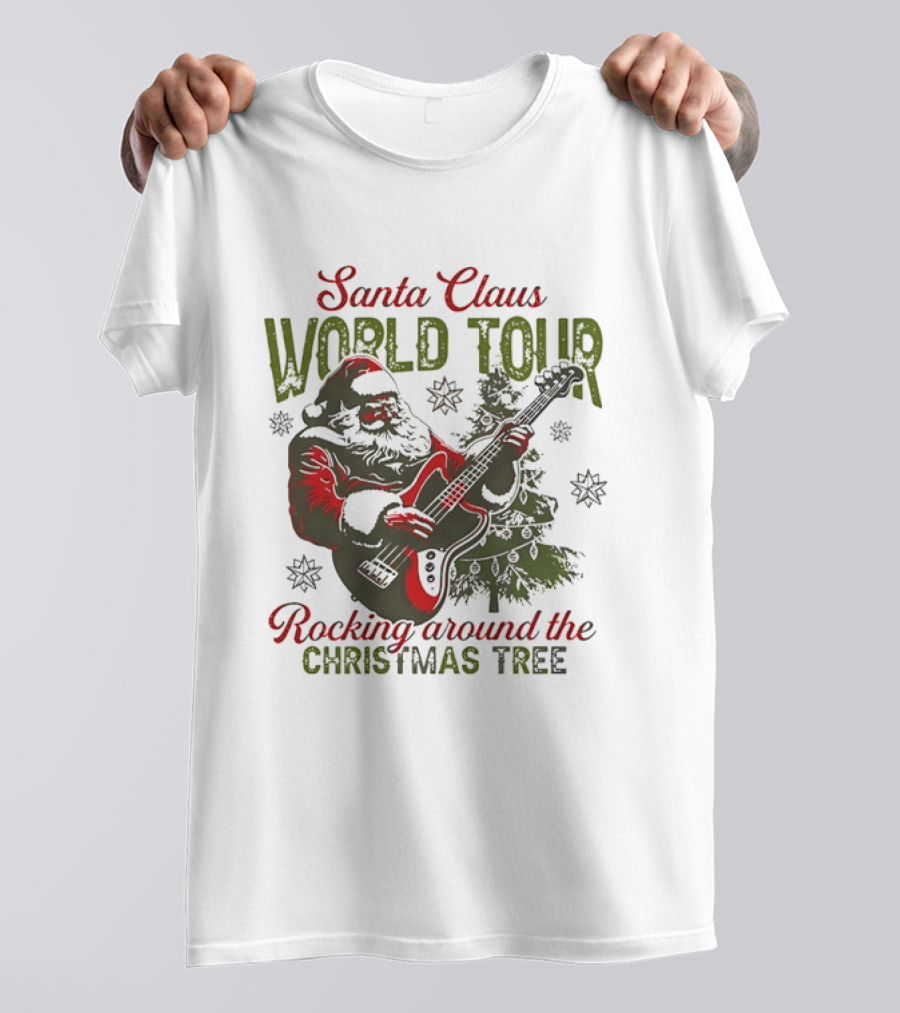 Santa Claus World Tour Rocking Around The Christmas Tree Holiday Music Adventure T-Shirt