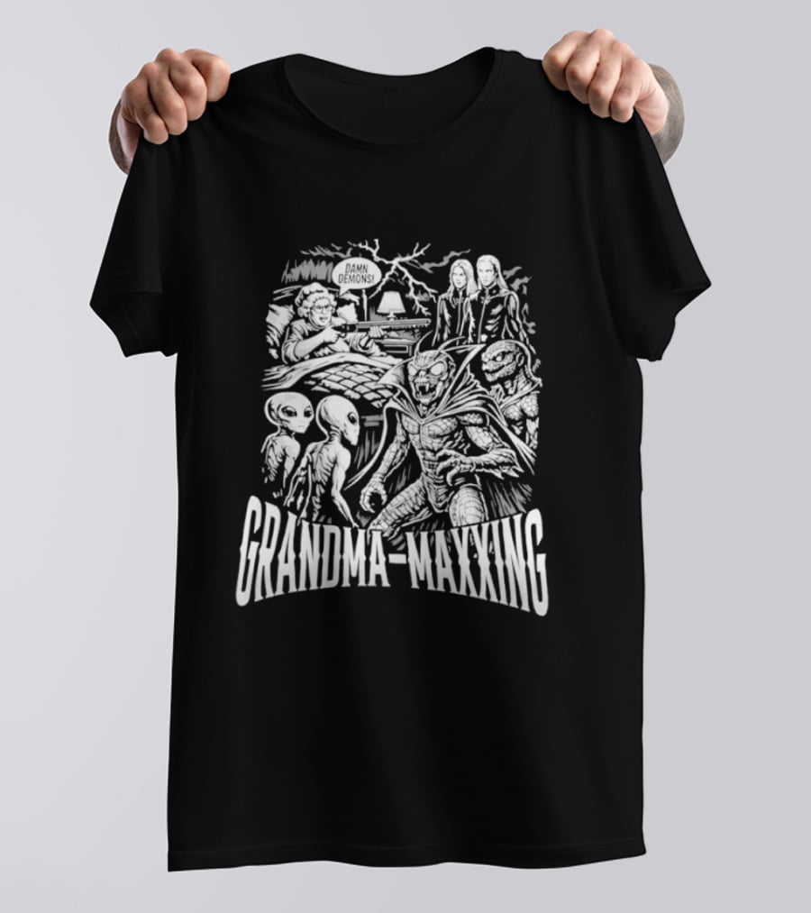 Grandma Maxxing Damn Demons Horror Grandma Supernatural Scene T-Shirt
