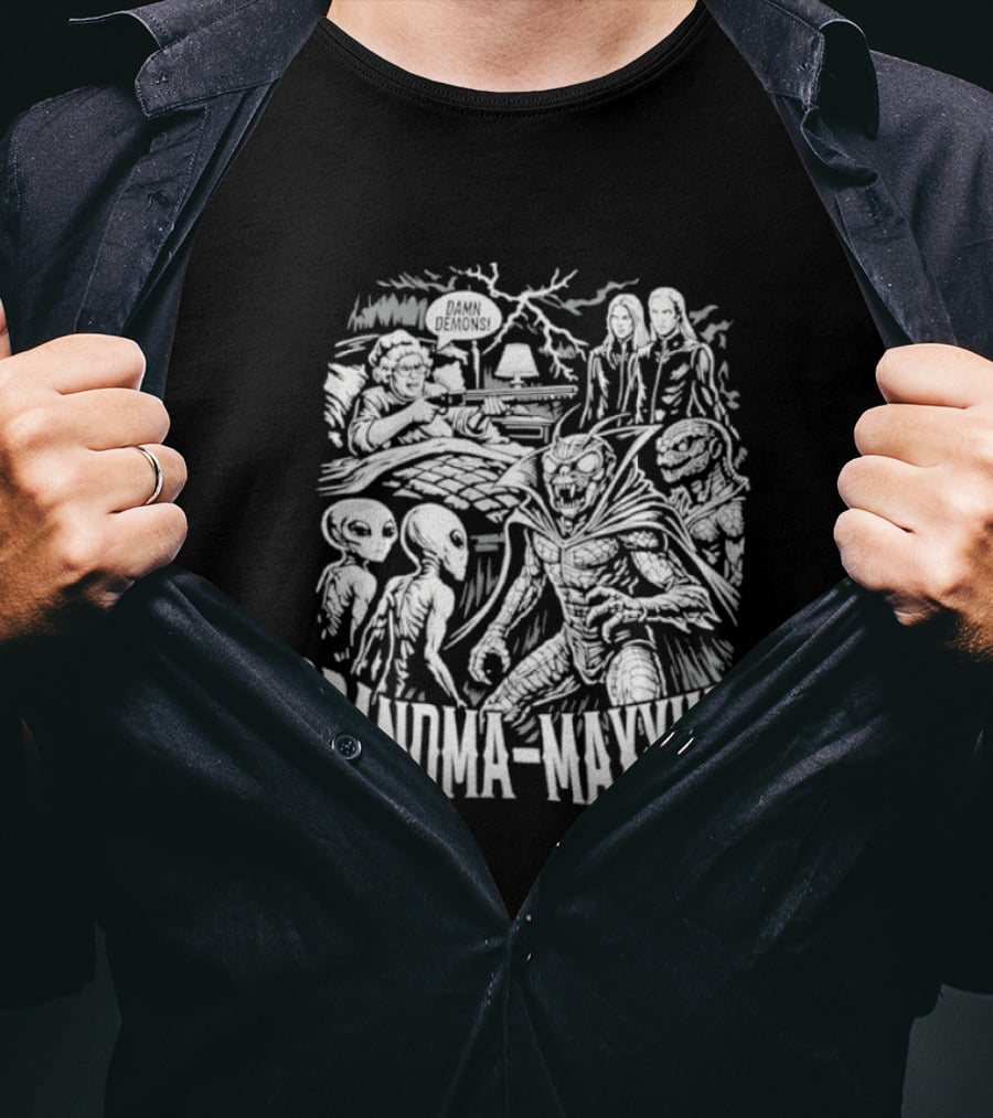 Grandma Maxxing Damn Demons Horror Grandma Supernatural Scene T-Shirt