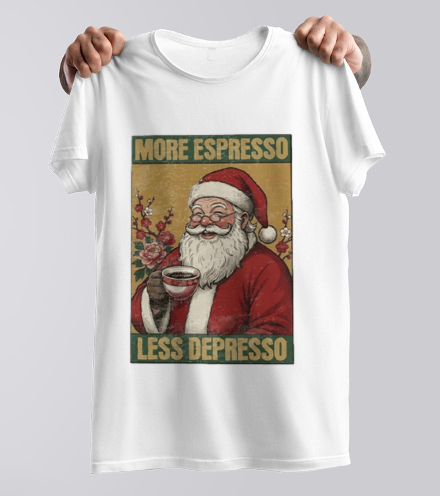 More Espresso Less Depresso Santa Coffee Meme T-Shirt