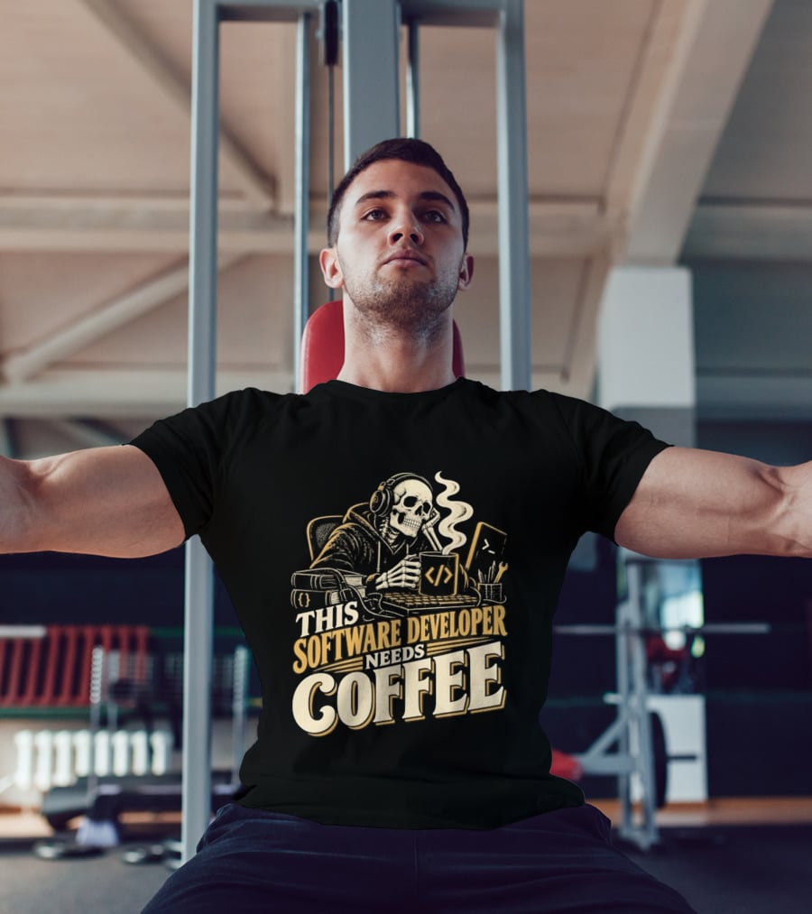 This Software Developer Needs Coffee Coding Skeleton T-Shirt