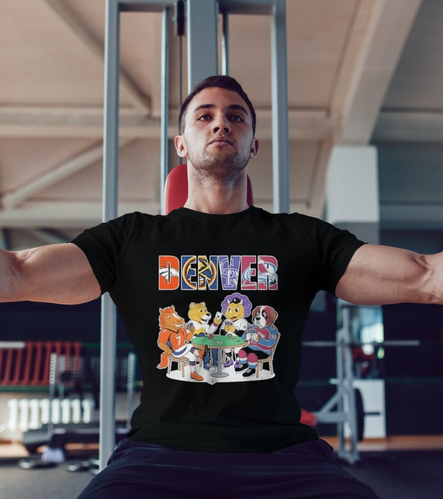 Denver Broncos Rockies Nuggets Avalanche Mascots Poker Game T-Shirt