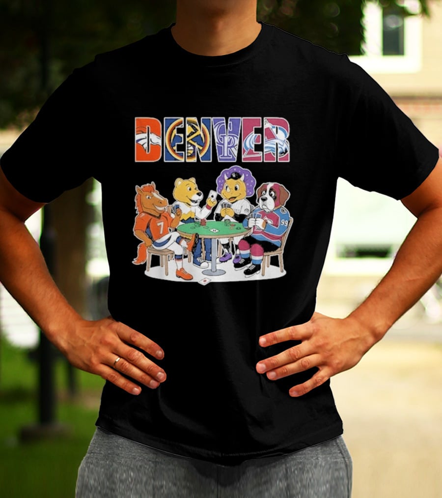 Denver Broncos Rockies Nuggets Avalanche Mascots Poker Game T-Shirt
