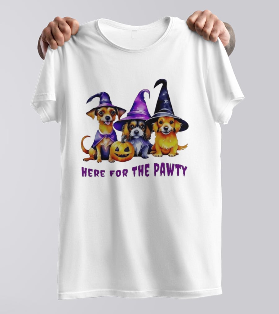 Halloween Witch Dogs Here For The Pawty T-Shirt