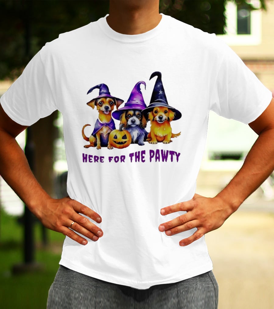 Halloween Witch Dogs Here For The Pawty T-Shirt