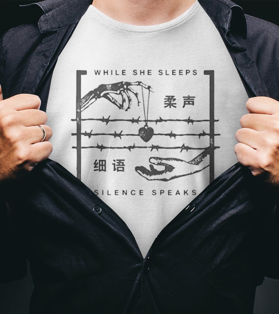 While She Sleeps Silence Speaks Metalcore Hands Heart Barbed Wire T-Shirt