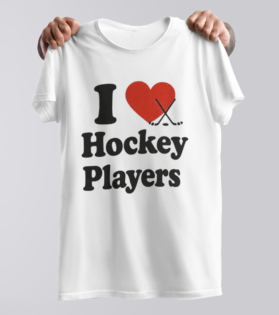 I Love Hockey Players Heart With Crossed Sticks T-Shirt