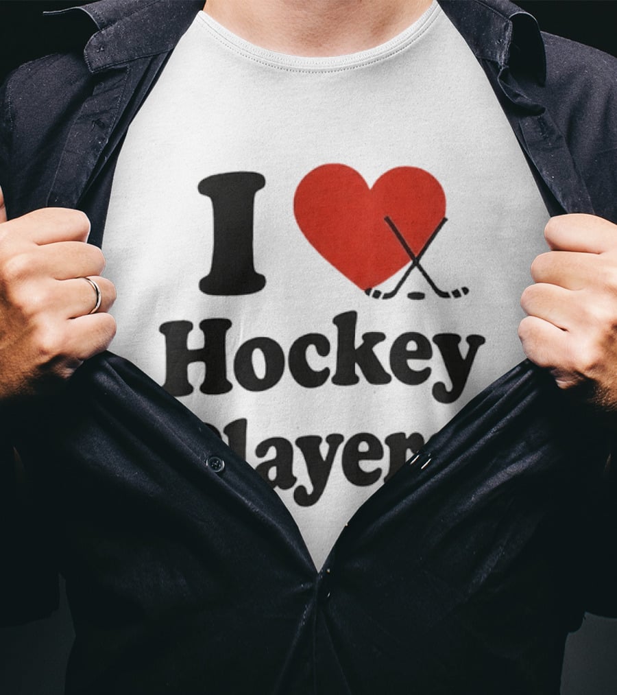 I Love Hockey Players Heart With Crossed Sticks T-Shirt