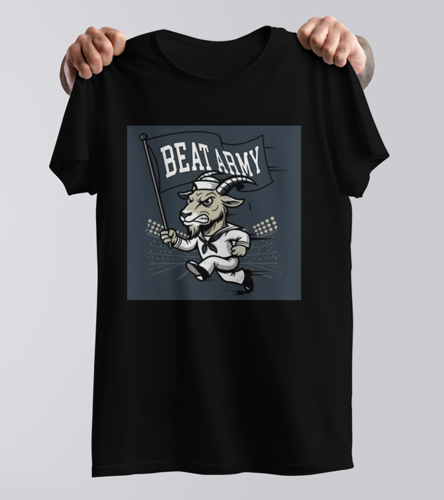 Goat in Sailor Uniform Holding Beat Army Flag Military Rivalry T-Shirt