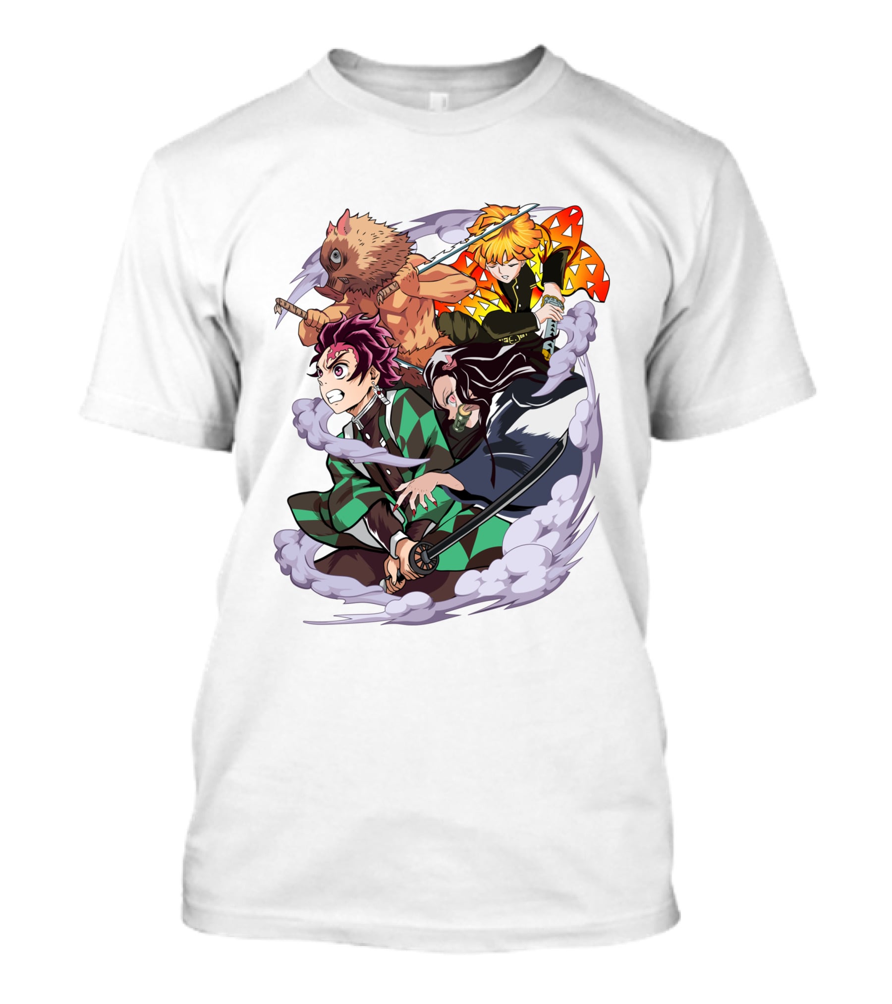 Demon Slayer Kimetsu No Yaiba Tanjiro Nezuko Zenitsu Inosuke Dynamic Action Scene T-Shirt