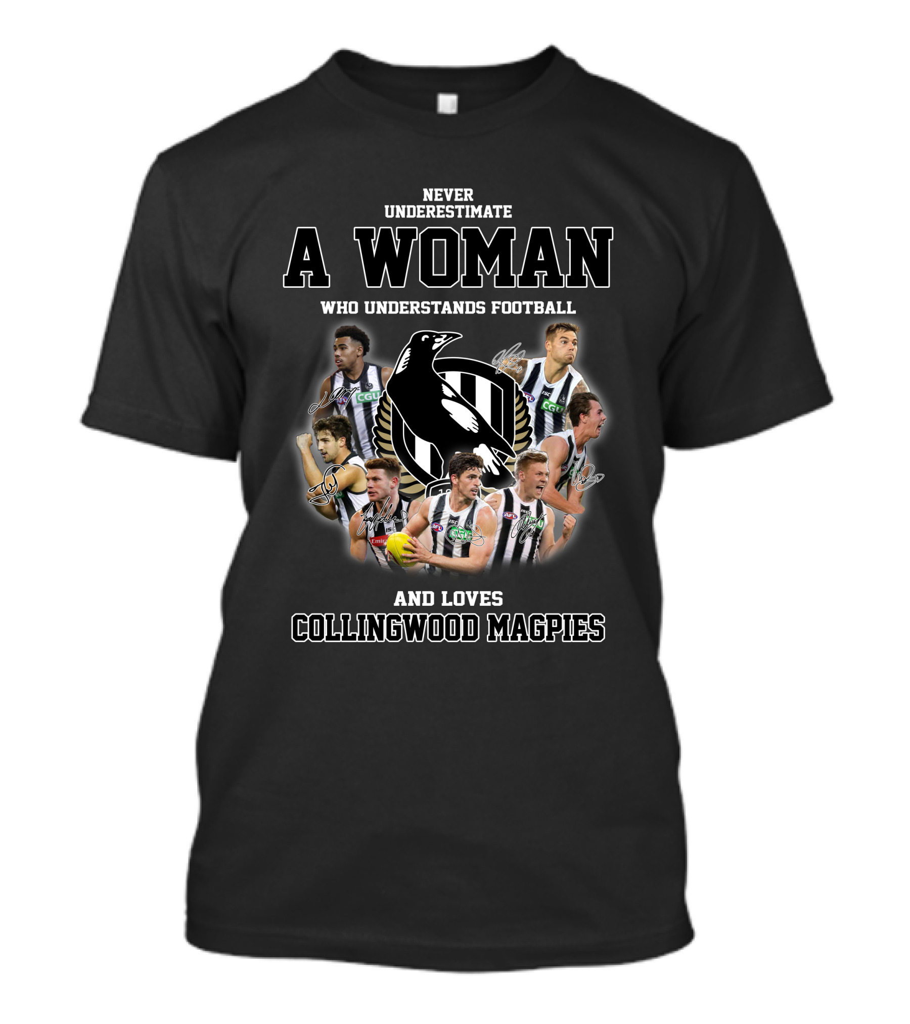 Never Underestimate A Woman Who Understands Football And Loves Collingwood Magpies T-Shirt