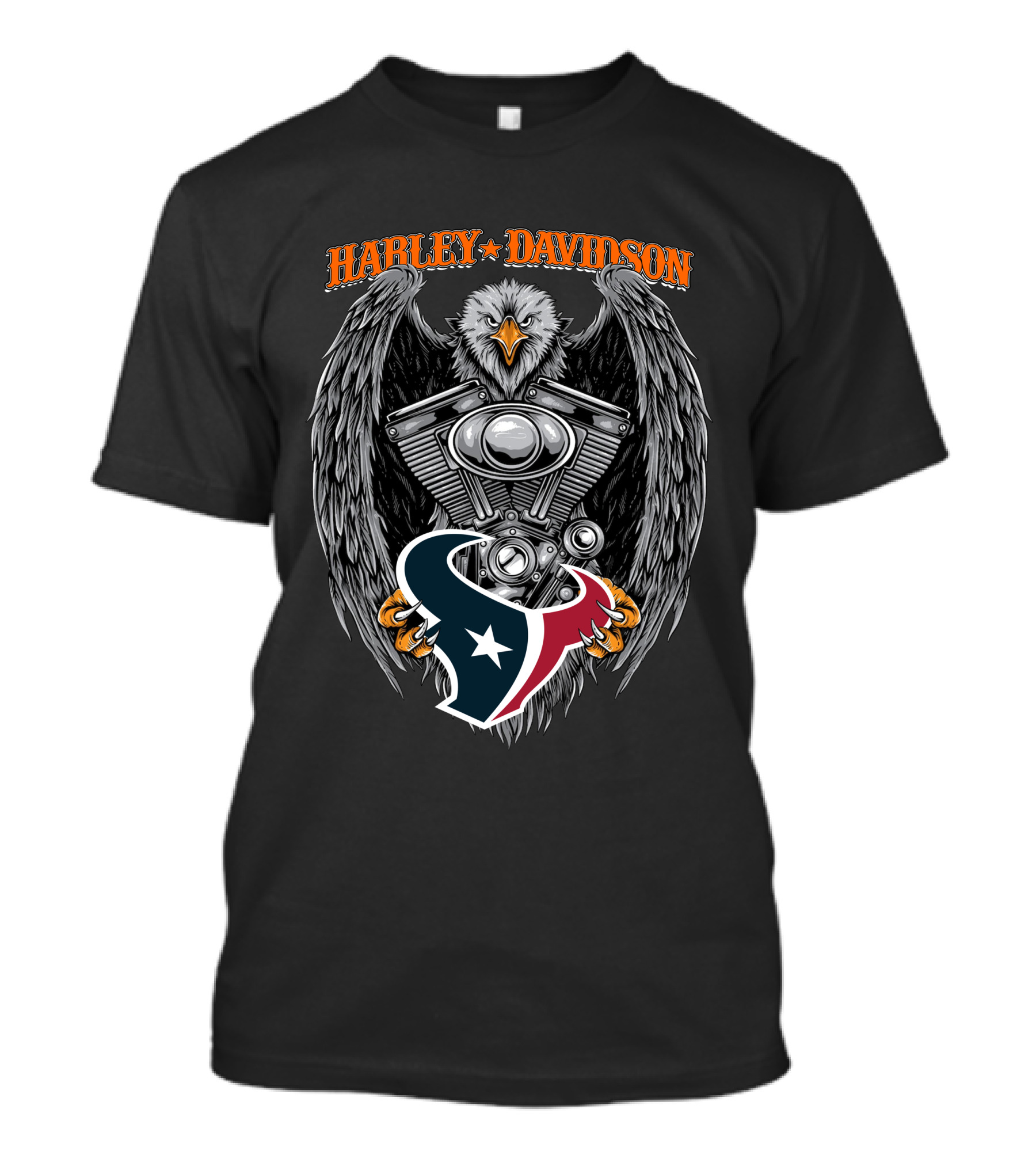Harley Davidson Eagle Engine Clutching Houston Texans T-Shirt